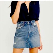 Abercrombie  Fitch Zoe Natural Rise Vintage A Line Skirt Distressed Denim 26