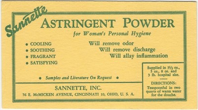 Sannette Astringent Powder Woman Hygiene Pharmacy Cincinnati Vintage ...