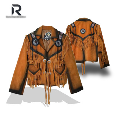 Handmade Western Suede Leather Fringe Jacket | Native American Style Cowboy Jack