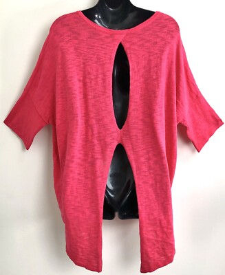 LA FEE VERTE Top Cut-out Back Coral Pink Cotton 3/4 Sleeve Size L