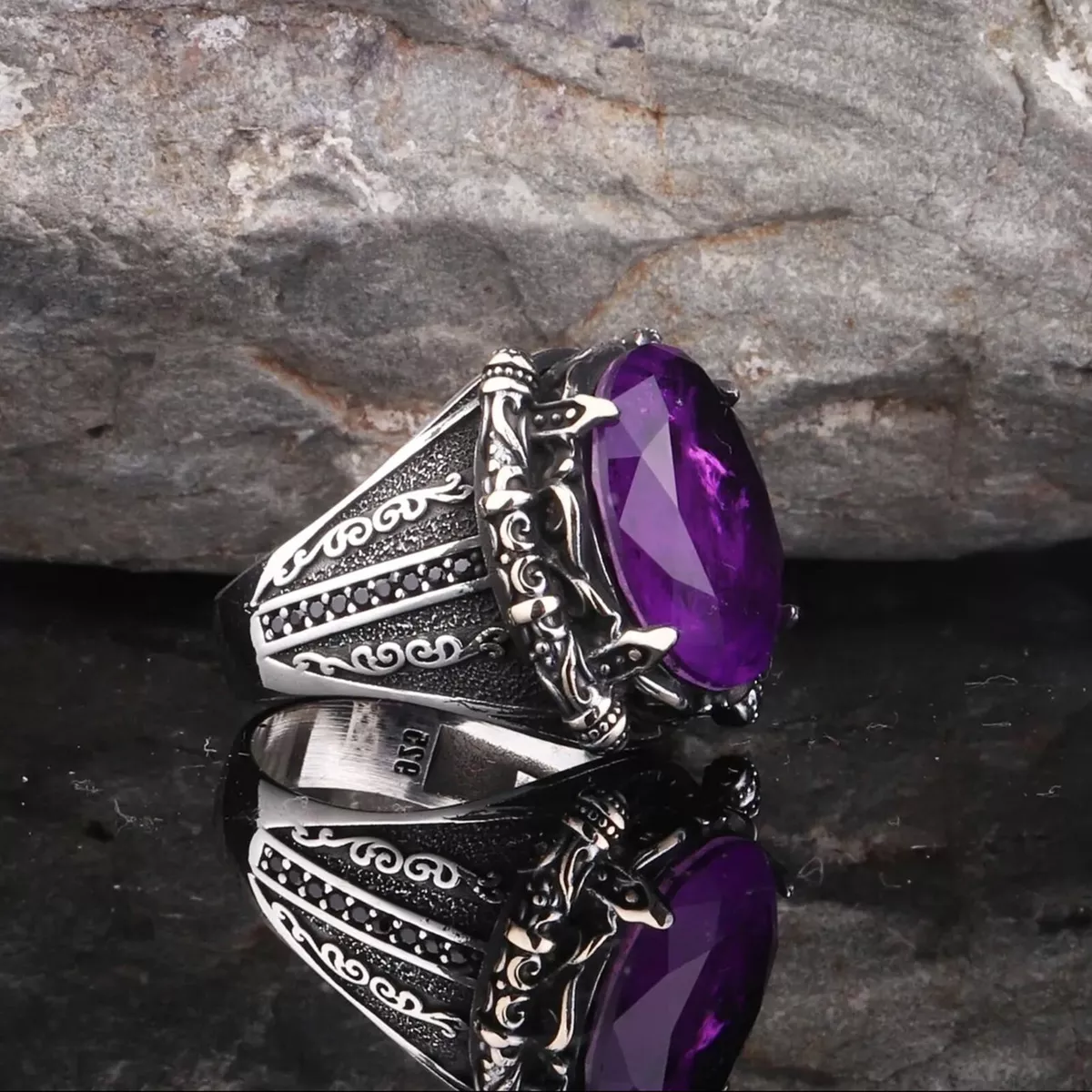 Men s Ring 925 Sterling Silver Turkish Jewelry Amethyst Stone All Size 100