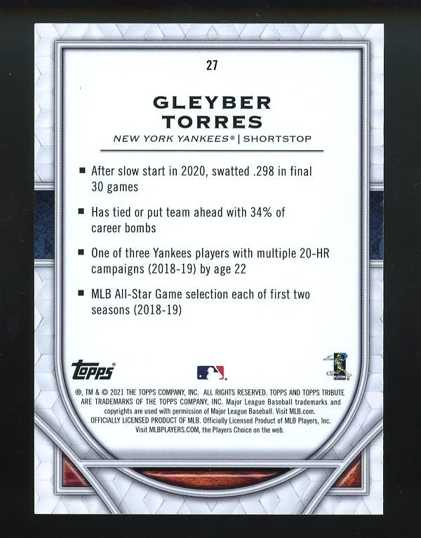 2021 Topps Tribute #27 Gleyber Torres Near mint or better - Image 2 of 2