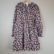 H&M Floral Mini Dress Dark Cottagecore Boho Scallop Collared M Pink Black