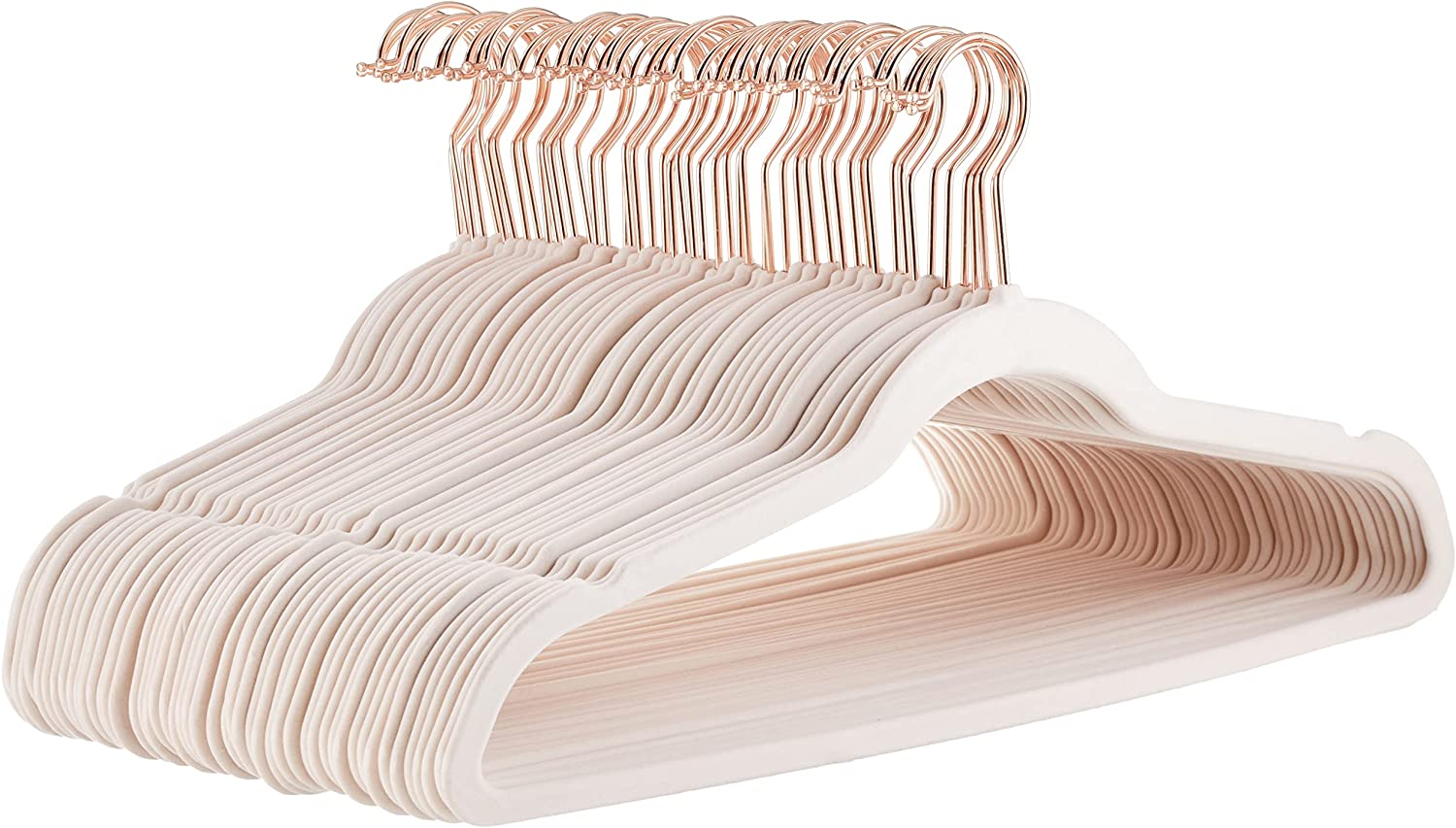 Slim Velvet, Non-Slip Suit Clothes Hangers, Pack of 50, Blush Pink/Rose Gold