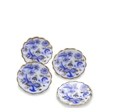 Dessert Cake Plate Set/4 Gold Blue Onion 1.353/5 Reutter Dollhouse Miniature