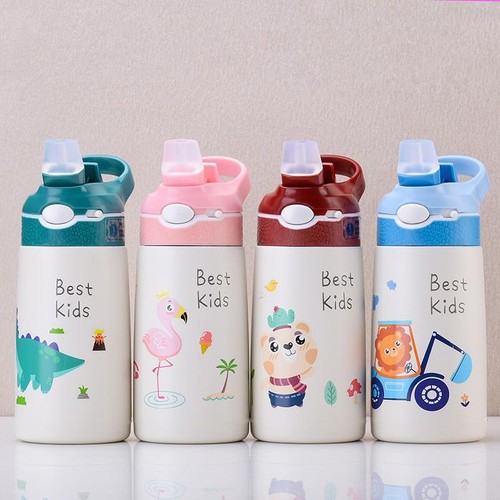 Water Bottle Portable Cartoon 400 M Modern with Straw Stainless Steel Multicolor