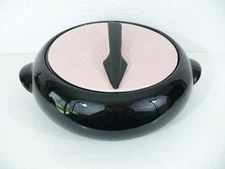Kenwood Oven Proof 3qt Mid Century Black Casserole w/ Pink Sundial Cover USA  
