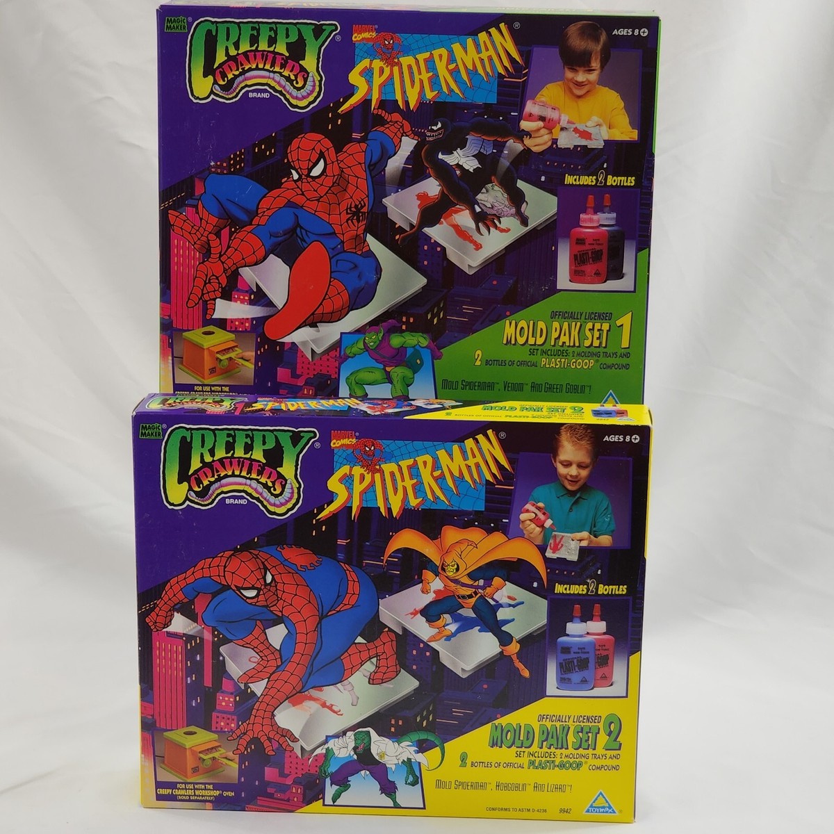 Vtg Toymax Creepy Crawlers Spider-Man Mold Pak Set 1 & 2 Venom