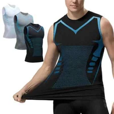 Ionic Shaping Vest for Men Ice Silk Slimming Vest Body Shaper Compression Shirts