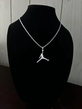 Jordan Jumpman Pendant Necklace - MJ - Silver Plated - 3mm Rope - 22" Chain