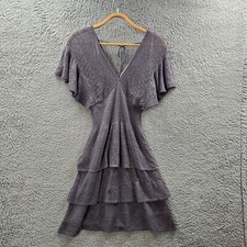 Vintage Cooper St Womens Dress Size 6 Grey Silver Knit Short Sleeve Layered