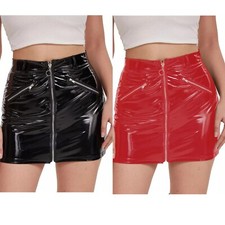 Sexy women zippered PVC hip skirt short skirt Mini Bodycon Gothic Dresses Party