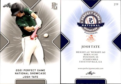 JOSH TATE 2021 LEAF PERFECT GAME NATIONAL SHOWCASE ROOKIE CARD #219