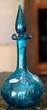 BLENKO Art Glass Wayne Husted #37 Crackle Turquoise Decanter 13.5” 1962 MCM