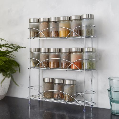 3 Tier Spice Rack Herb Shelf Jar Organiser Free Standing Kitchen Storage Chrome - Picture 1 of 8