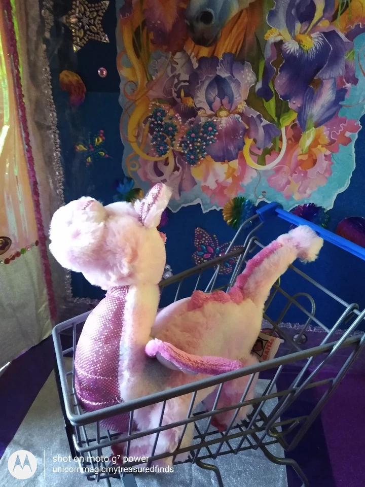 🦄Ganz / Webkinz "Whimsy Dragon" Pink Color Sparkly Pink Belly Feet HM156 Plush! - Image 2 of 4