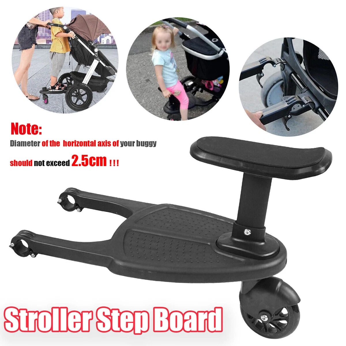 Universal sit and stand stroller clearance attachment