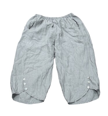 Chalet Et Ceci Womens Wide Leg Capri Pants Large Gray Lagenlook 100% Linen Flowy