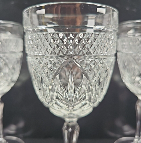 4 Cristal D'Arques Antique Clear Wine Glass Set Floral Cut Stemware Luminarc Lot - Picture 21 of 24