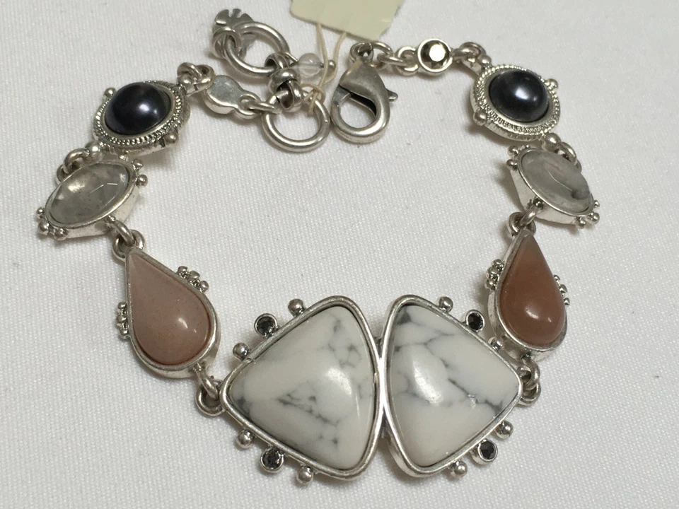 Brazalete Lucky Brand Perla Rosa Blanco Gemas Plateado Ajustar 7-8" Nuevo LB56 Foto 2 de 3