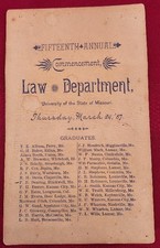 University of Missouri March 24, 1887 Law Department Commencement Program