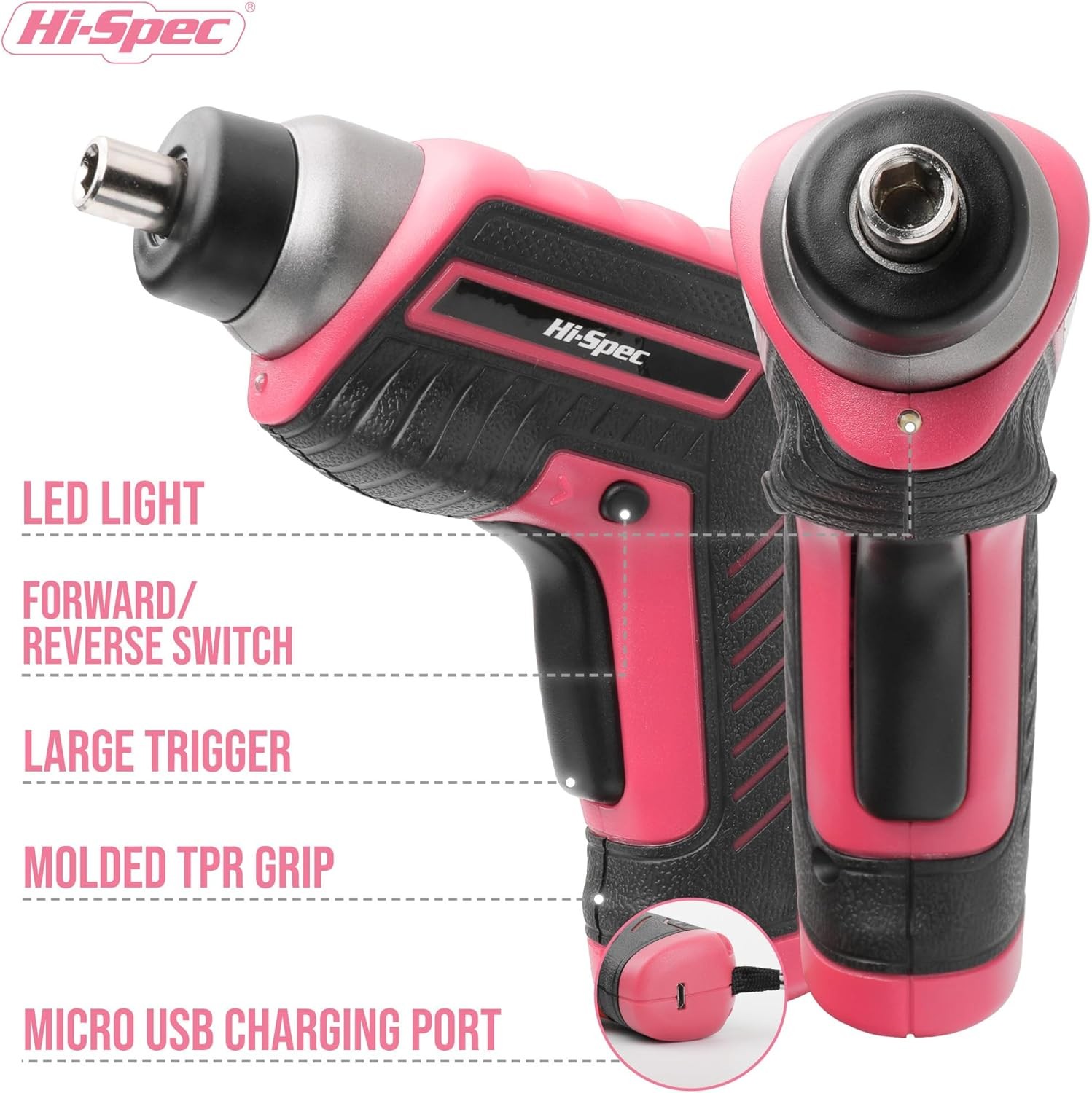 Hi-Spec 35-Piece Tool Kit with 3.6V USB Small Electric 35 Pieces, Pink 