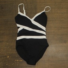 Anne Cole Womens Mesh Around Mesh Insert One Piece Swimsuit Black / White 8