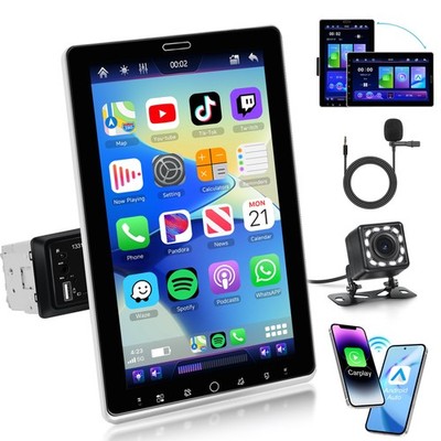 10.1 inch Single Din Car Stereo Wireless CarPlay Android Auto, Rotational Tou...