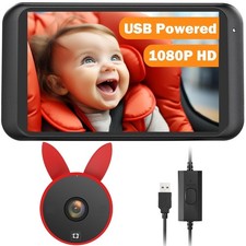 Babyvue BV2 Baby Car Camera, 4.5 HD 1080P USB Rear-Facing Mirror, IR Night