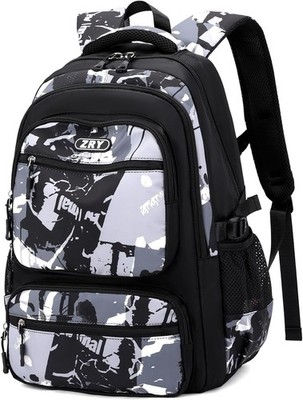 Rucksack 40L Schwarz Modischer Schulranzen für Jungen 5+ Reisen 16 Zoll Laptop