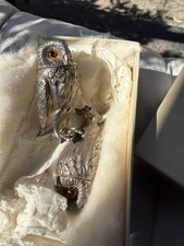 Sterling Silver Owl Salt & Pepper Shakers, 1972 ,Comyns in original Hancocks box