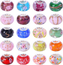 50 Pieces European Large Hole Spacer Beads,Lot Floral Mixed Colors Murano Glass