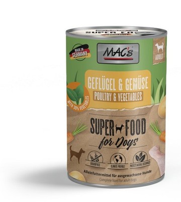 Macs Dog Hundenassfutter Adult Superfood 400 g Geflügel  Hundefutter