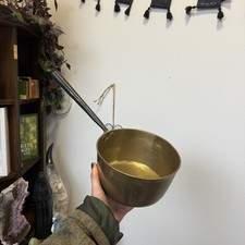 Vintage/Antique Victorian Heavy Brass Saucepan/Jam Pan with Long Iron Handle...