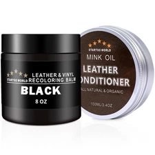 Black Leather Recoloring Balm-Mink Oil, Restore Cream and Repair Kit for