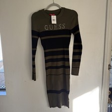 GUESS Los Angeles Women's Long Sleeve Green And Black Striped Dress Size Large