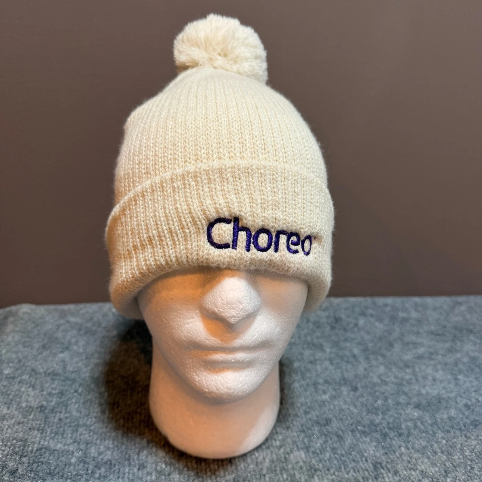 The North Face Beanie Hat Cap Adult One Size Ivory Acrylic Knit Pom Choreo