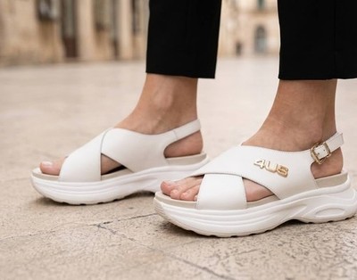 4US CESARE PACIOTTI 4BX210 Damen Sandalen Weiß Leder Komfort Fußbett Keil