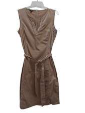 TALBOTS Dark Khaki Sleeveless Belted V-Neck Dress Sz 10