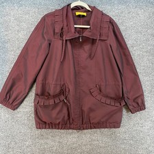 St John Jacket Womens P Maroon Full Zip Bomber Ruffle Ladies Old Money Classic