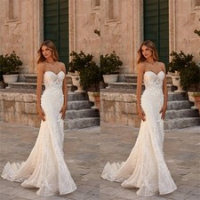 Mermaid Wedding Dress Beads 3D Floral Lace Decal Sweetheart Backless Bridal Gown