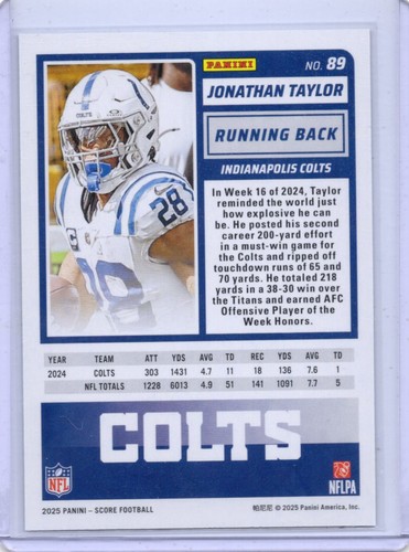 2025 Score - Jonathan Taylor #89 Green Indianapolis Colts - Picture 2 of 2
