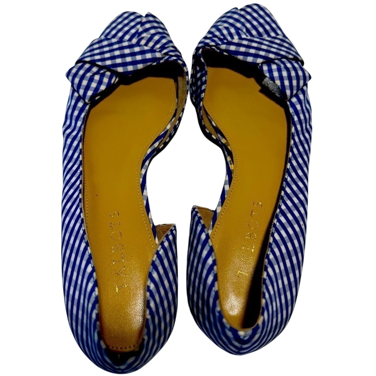 Talbots Edison D'Orsay Ballet Bow Flats Womens 8W Wide Blue Gingham Cottage Core