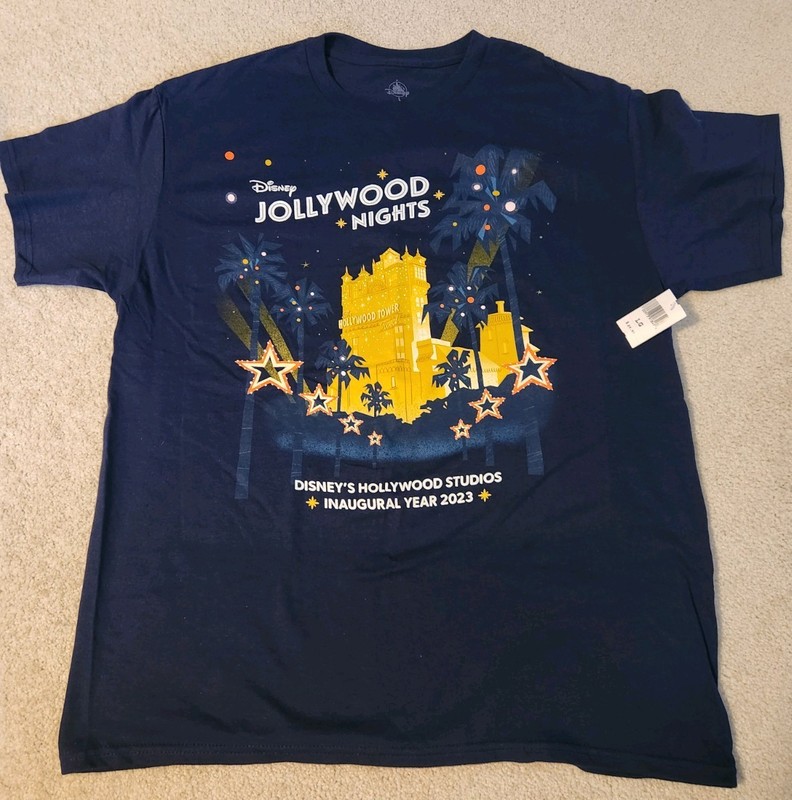 NWT Disney Parks Holiday Jollywood Nights Inaugural 2023 Tshirt Adult Large Navy