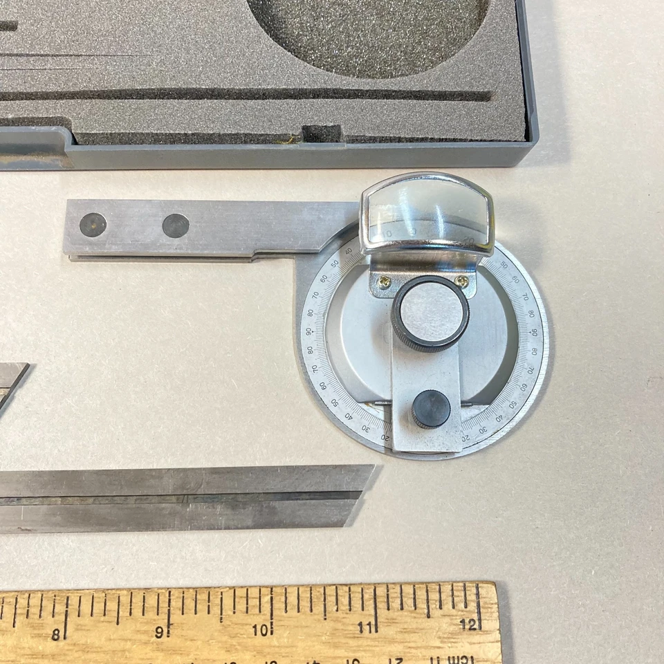 Universal Bevel Protractor Vernier w/ 5 7/8" & 11 3/4" Blade w/ Case - Image 3 of 4