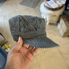Vtg Train Engineer Conductor Hat Railway Utility Cap Stripes Size Osfm Vintage
