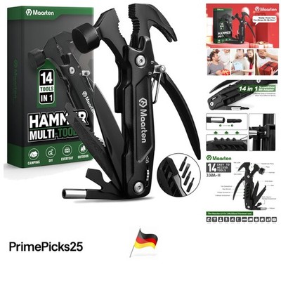 Multitool Camping Zubehör 14 in 1 Messer mit Hammer Edelstahl für Männer