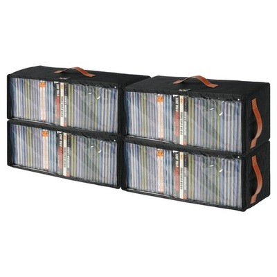 4 Pack Stackable CD Storage Box with Zippered Clear Window & Handles, Holds 148
