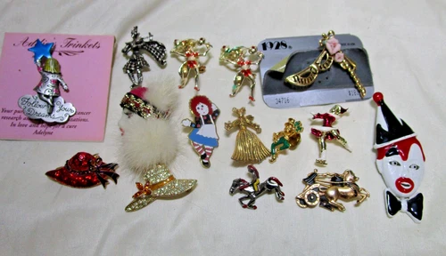 Vintage Mardi Gras Costume Dancer Hat Clown Character Jewelry Brooch Lot