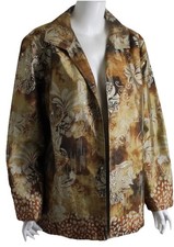 WOW Chico's 3 XL Gold Copper Artsy SILK Gorgeous Longer Jacket Blazer